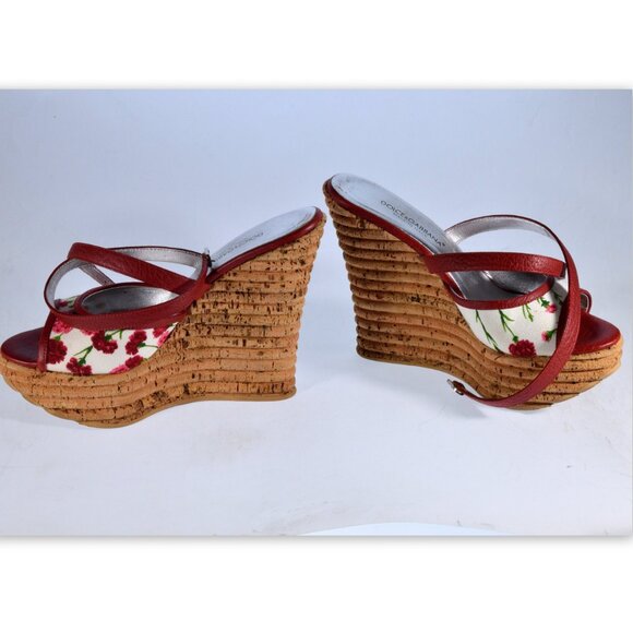 Dolce & Gabbana Real Cork Leather Platform Wedge Sandals in Box Size 37 - Picture 3 of 8
